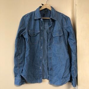 SEVEN7 Denim Shirt Railroad Hickory Stripe Lightweight Soft Cotton